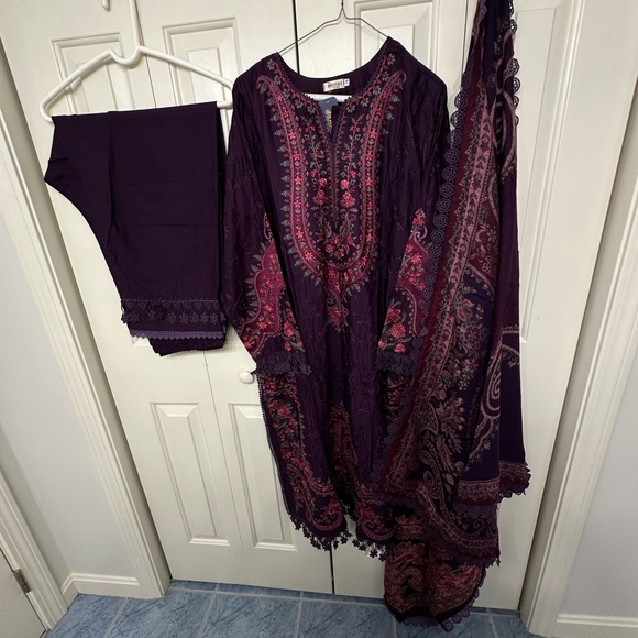 Maria. B. Embroidered Purple and Pink Salwaar Kameez in size 24” - Picture 1 of 15